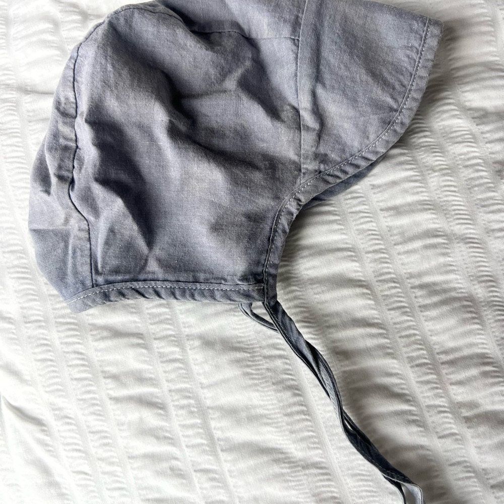 Briar Light Gray blue Linen brimmed Baby Bonnet with Ties 6-12